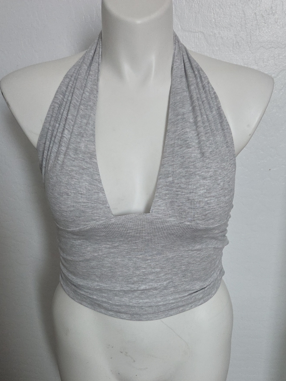 Cotton On Light Gray Ribbed Halter Crop